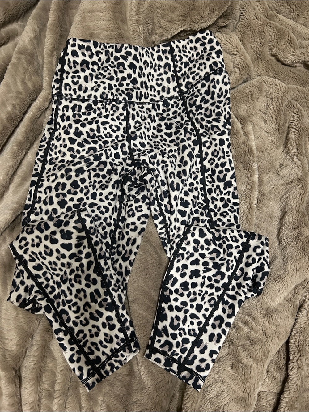 Leopard Print High-Waist Leggings - Black & Beige/Tan
